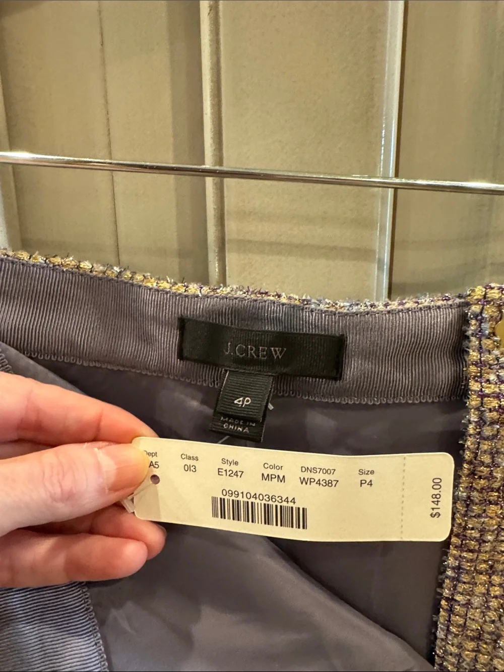 J. Crew Purple Tweed Pencil Skirt with Gold Zip